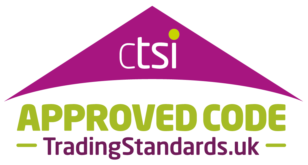 CTSI Approved Code logo with a purple triangle and green text, "TradingStandards.uk" below.